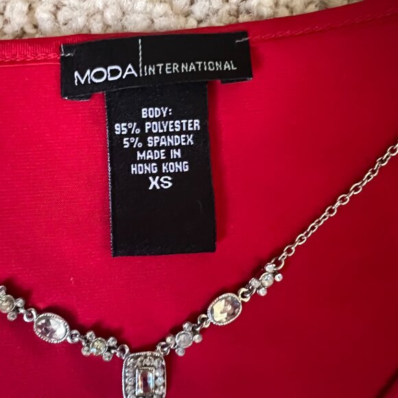 Moda International Red Long Sleeve Top with Rhinestone Necklace Detail – Size XS - Picture 5 of 5